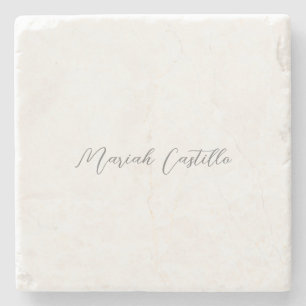 Plain Elegant Calligraphy Script Minimalist Name Stone Coaster
