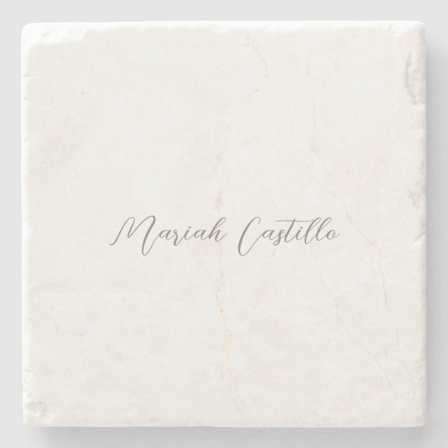Plain Elegant Calligraphy Script Minimalist Name Stone Coaster (Front)