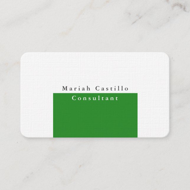 Plain Elegant Forest Green White Minimalist Modern Business Card (Front)