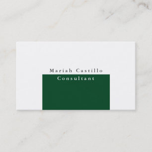 Plain Elegant Forest Green White Minimalist Modern Business Card