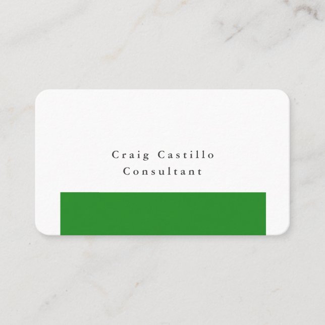 Plain Elegant Forest Green White Minimalist Modern Business Card (Front)