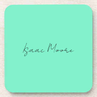Plain Elegant Green Blue Script Calligraphy Name Coaster