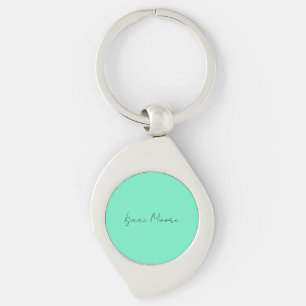 Plain Elegant Green Blue Script Calligraphy Name Key Ring