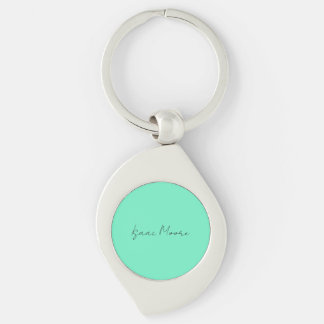 Plain Elegant Green Blue Script Calligraphy Name Key Ring