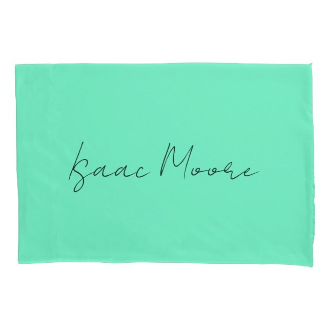 Plain Elegant Green Blue Script Calligraphy Name Pillowcase (Front)