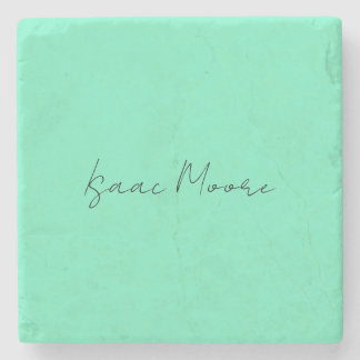 Plain Elegant Green Blue Script Calligraphy Name Stone Coaster