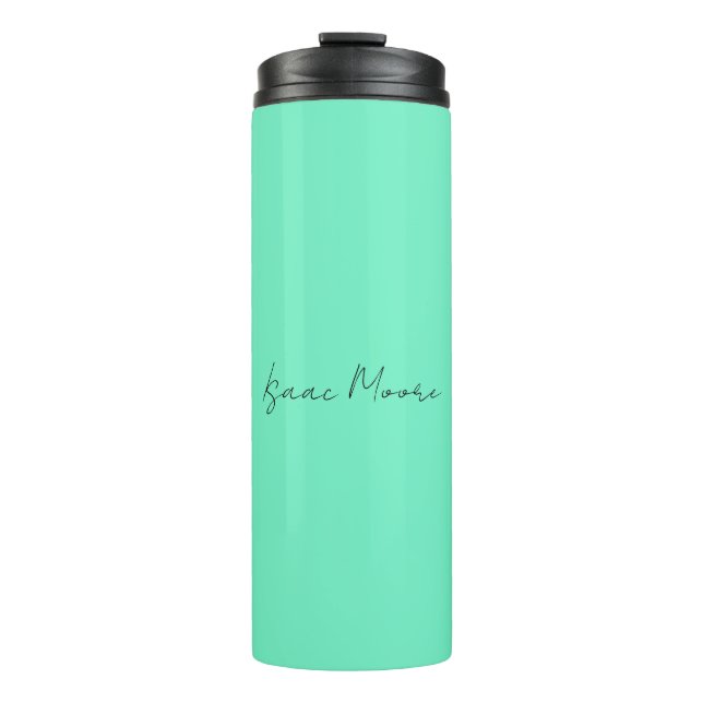 Plain Elegant Green Blue Script Calligraphy Name Thermal Tumbler (Front)