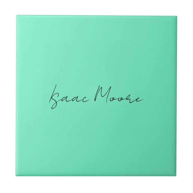 Plain Elegant Green Blue Script Calligraphy Name Tile (Front)
