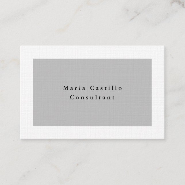 Plain Elegant Grey White Minimalist Modern Business Card (Front)