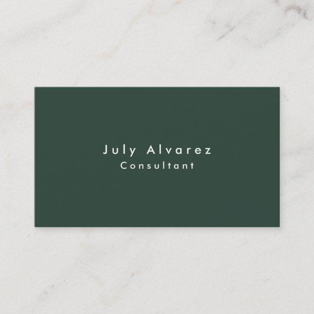 Plain Elegant Greyish Green Minimalist Business Card (Front)