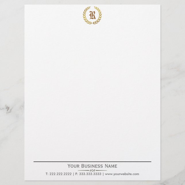 Plain Elegant Laurel Wreath Monogram Letterhead Design (Front)