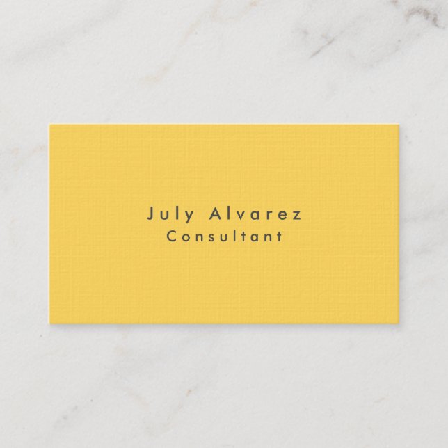 Plain Elegant Minimalist Yellow Linen Business Card (Front)