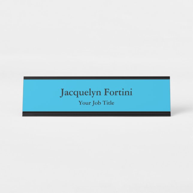 Plain Elegant Modern Minimalist Blue Desk Name Plate (Front)