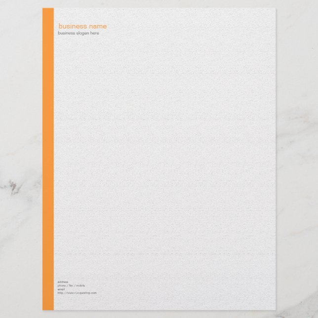 Plain Elegant Modern Simple Orange Stripe on White Personalized Letterhead (Front)