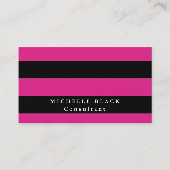 Plain Elegant Pink Black Stripes Professional Business Card (Front)