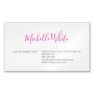 Plain Elegant Pink White Professional Modern Magnetic Business Card