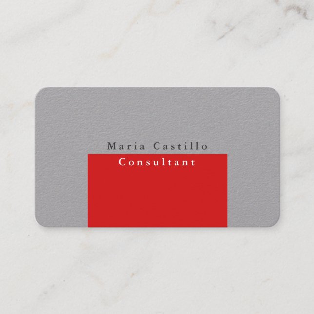 Plain Elegant Red Grey Modern Minimalist Design Business Card (Front)