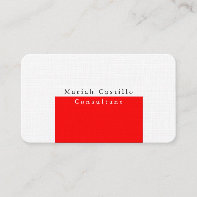 Plain Elegant Red White Minimalist Design Business Card (Front)