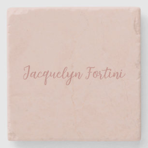 Plain Elegant Rose Gold Calligraphy Script Name Stone Coaster
