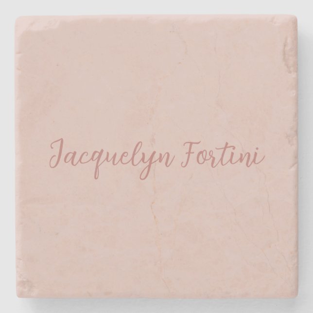 Plain Elegant Rose Gold Calligraphy Script Name Stone Coaster (Front)