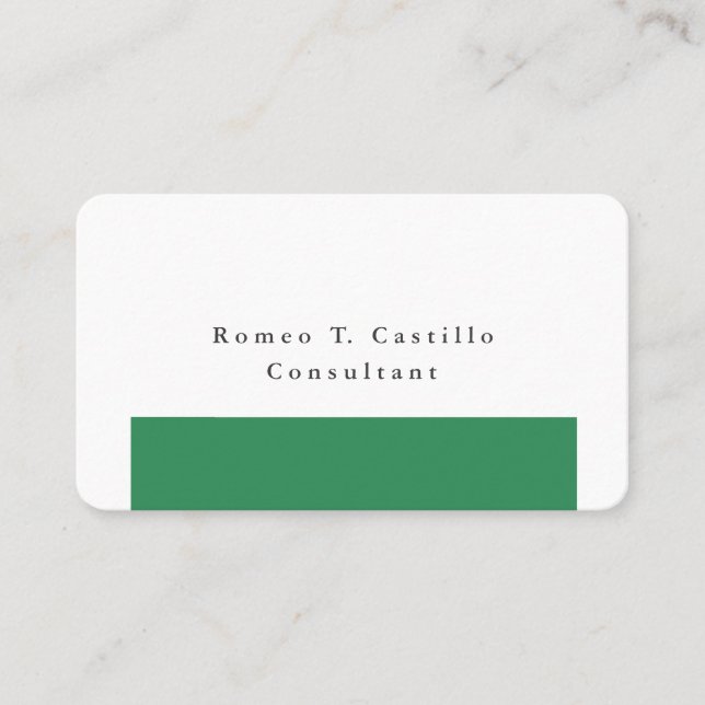 Plain Elegant Sea Green White Minimalist Design Business Card (Front)