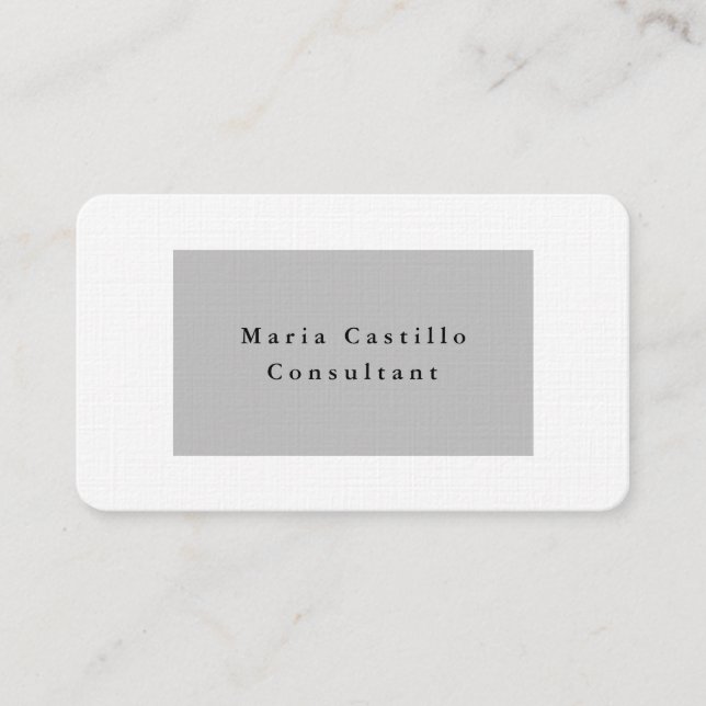 Plain Elegant Silver Grey White Minimalist Design Business Card (Front)