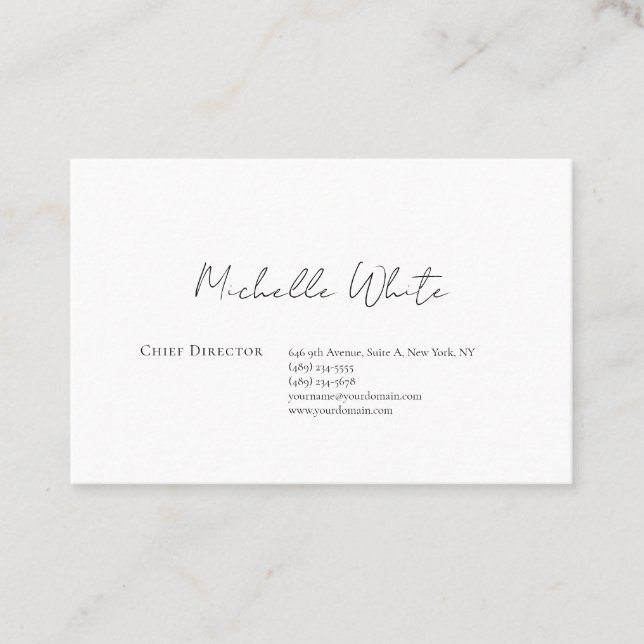  Plain Elegant White Professional Modern Business Card (Front)