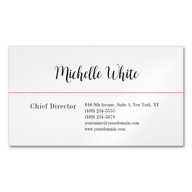  Plain Elegant White Professional Modern Magnetic Business Card (Front)