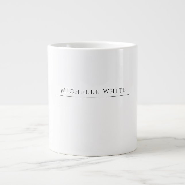  Plain Elegant White Professional Modern Own Name Large Coffee Mug (Front)