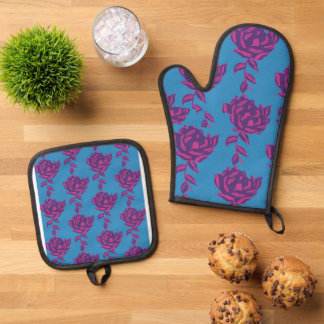 Plain Floral Oven Mitt & Pot Holder Set