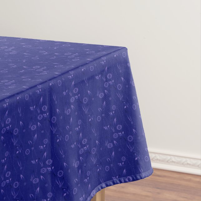 Plain floral pattern retro blue tablecloth (In Situ)