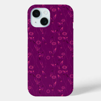 Plain floral pattern retro burgundy iPhone 15 case