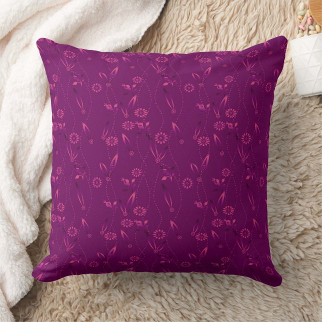 Plain floral pattern retro burgundy cushion (Blanket)