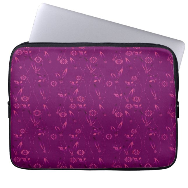 Plain floral pattern retro burgundy laptop sleeve (Front)