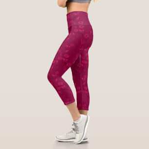 Plain floral pattern retro red capri leggings