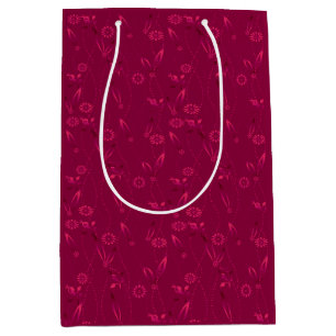 Plain floral pattern retro red medium gift bag