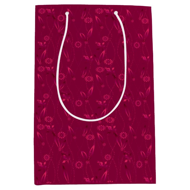Plain floral pattern retro red medium gift bag (Front)
