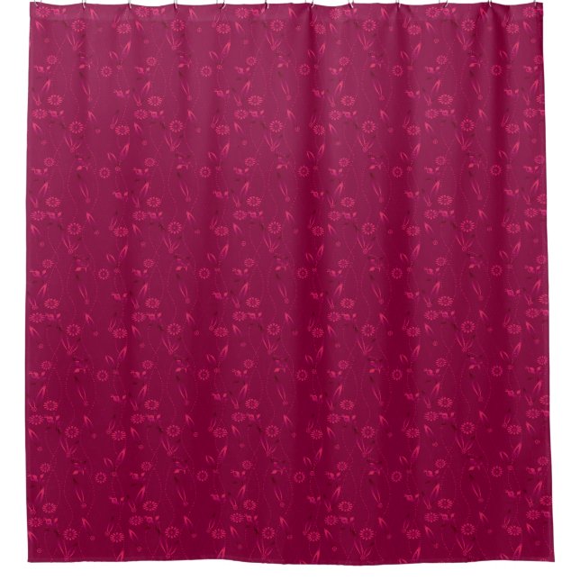 Plain floral pattern retro red shower curtain (Front)