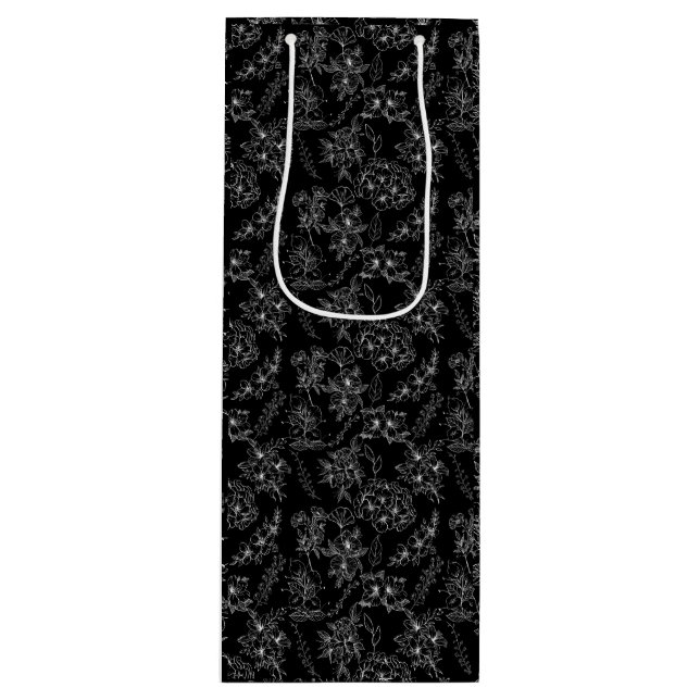 Plain flower pattern 01b Black BG Wine Gift Bag (Front)