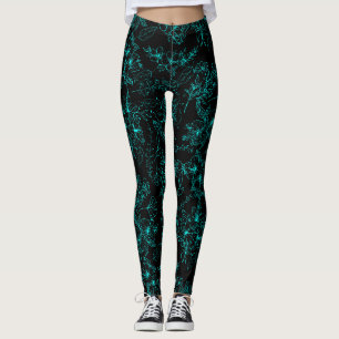 Plain flowers pattern 01.b.Lblue Black BG Leggings