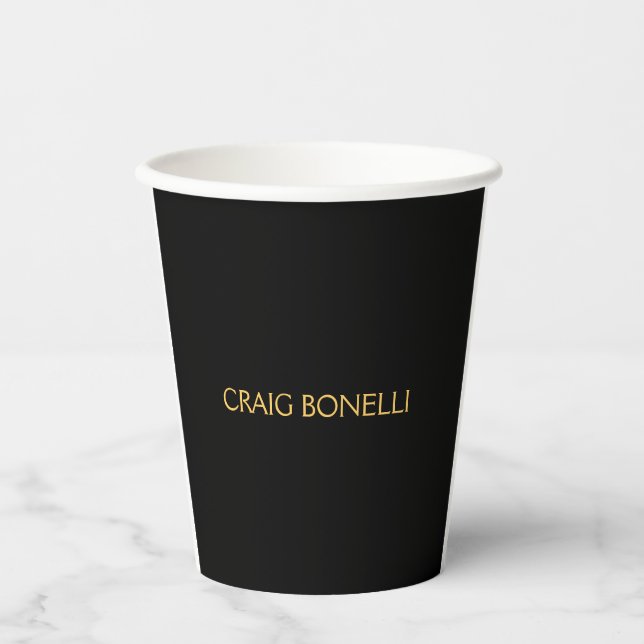 Plain Gold Black Colours Modern Minimalist Paper Cups (Front)
