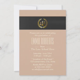 Plain Gold Justice Scale Law School Graduation Invitation