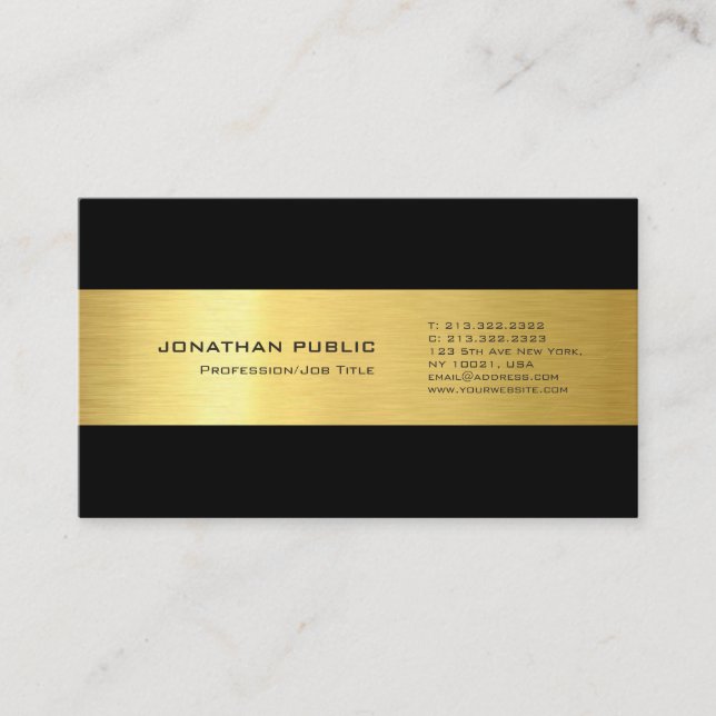 Plain Gold Look Black Professional Modern Elegant Business Card (Front)