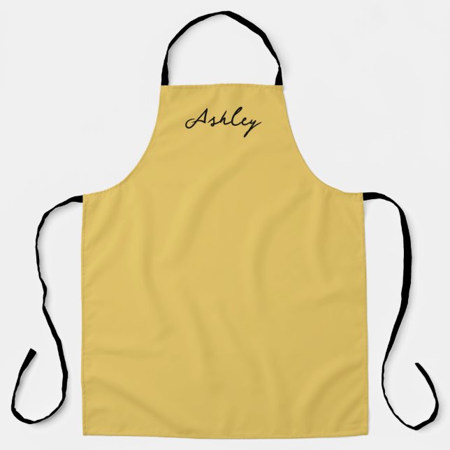 Plain gold script personalised apron (Front)