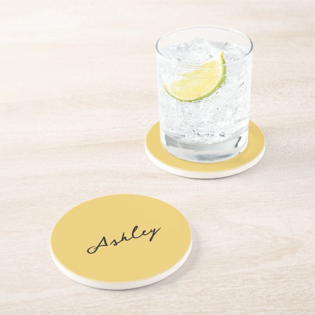 Plain gold script personalised coaster (Side)