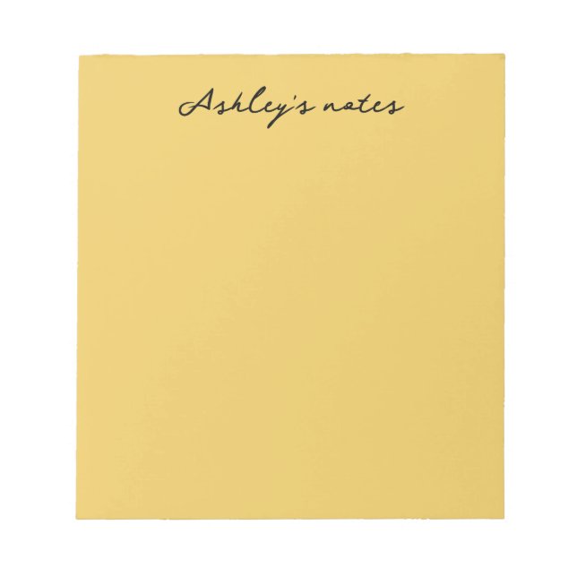 Plain gold script personalised notepad (Front)