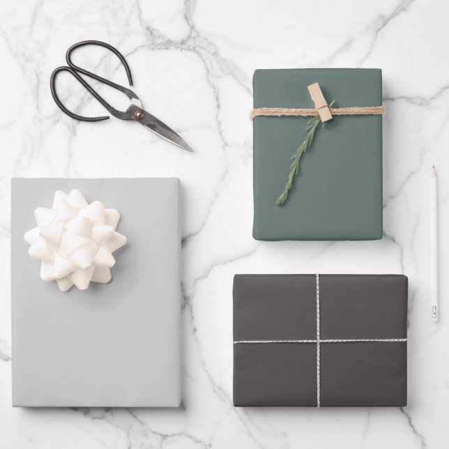 Plain Goose Green Wolf Grey Shades 3 Tones Wrapping Paper Sheet (Front)