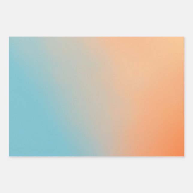 Plain Gradient Sky Blue and Orange  Wrapping Paper Sheet (Front)