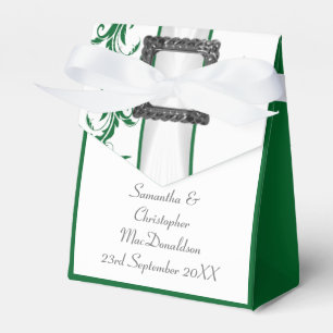 Plain green and white damask lace wedding favour box