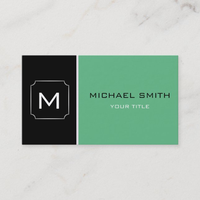 Plain Green & Black Elegant Professional Modern Business Card (Front)
